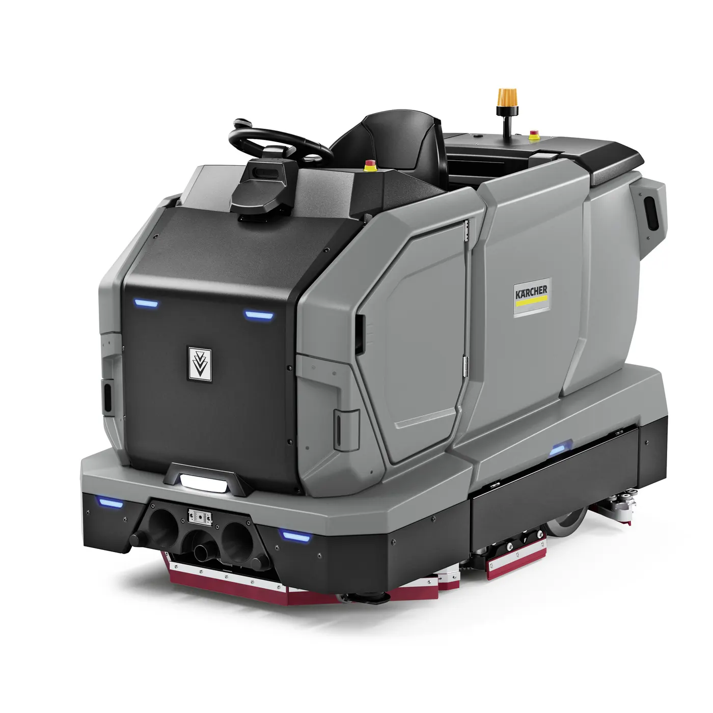 Kärcher KIRA B 200 : Photo produit détourée de la KIRA BD 200 en vue 3/4, poste de conduite avec volant (1600×1600)