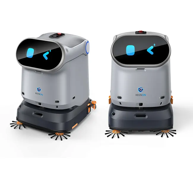 KEENON KLEENBOT C40 : Deux vues détourées du C40 sur fond blanc : 3/4 avant et face (section « Product Parameters », 650 x 650 px, sous 1000 px)